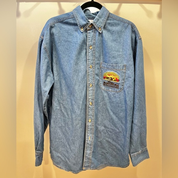 Disney Other - VINTAGE 90s DISNEY WORLD Animal Kingdom Embroidered Denim Button-Up